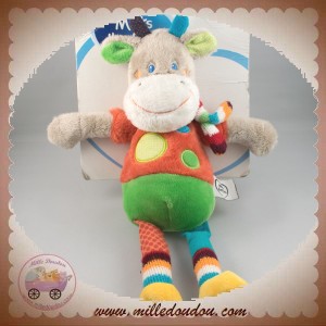 MOTS D'ENFANTS SOS DOUDOU GIRAFE PELUCHE GRIS ROUGE VERT ROND