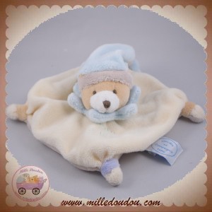 DOUDOU ET COMPAGNIE SOS OURS BEIGE PLAT ECRU COL BLEU DOS GRIS