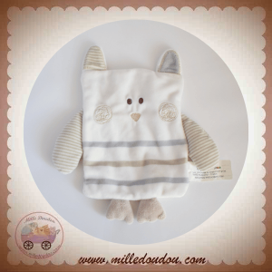 TAPE A L'OEIL SOS DOUDOU HIBOU CHOUETTE PLAT BLANC GRIS RAYE