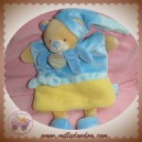 DOUDOU ET COMPAGNIE OURS BEIGE MARIONNETTE BLEU JAUNE GRAINE DE BOUILLOTTE