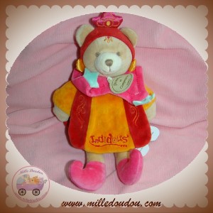 DOUDOU ET COMPAGNIE AURORA SOS OURS PRINCESSE INDIDOUS CAPE ROSE ORANGE 24 CM