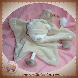 NICOTOY DOUDOU OURS PLAT BEIGE ECRU ETOILE SOS