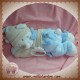 NICOTOY SOS DOUDOU OURS BLANC ALLONGE BEIGE BLEU MUSICAL EMPREINTES