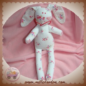 PETIT BATEAU SOS DOUDOU LAPIN BLANC FLEUR ROSE BILLES