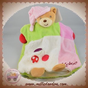 KALOO SOS DOUDOU OURS BEIGE MARIONNETTE VERT BLANC CERISE