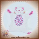 AUBERT P'TIT BISOU SOS DOUDOU OURS CHAT PLAT BLANC FLEUR ROSE NOEUD