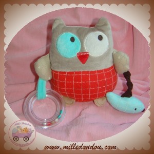 POMMETTE SOS DOUDOU HIBOU QUASI PLAT BEIGE TAUPE ROUGE EVEIL