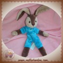 ANIMA SOS DOUDOU LAPIN MARRON PLAT BLEU ANIMADOO 22 CM