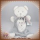 TEX SOS DOUDOU OURS BLANC PLAT RECTANGLE GRIS ETOILES