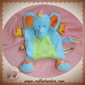 NICOTOY SOS DOUDOU ELEPHANT PLAT BLEU VERT ATTACHE TETINE