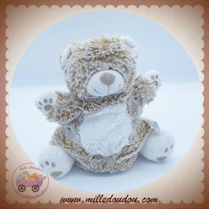 TEX SOS DOUDOU OURS MARIONNETTE MARRON BEIGE CHINE BLANC