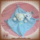 MOTS D'ENFANTS SOS DOUDOU OURS BLANC PLAT CARRE BLEU POULE