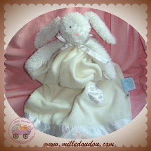 BABY BOYDS SOS DOUDOU LAPIN BLANC PLAT MOUCHOIR ECRU COEUR SATIN