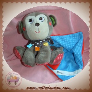 NICOTOY SOS DOUDOU SINGE MARRON MOUCHOIR ROUGE BLEU A POIS