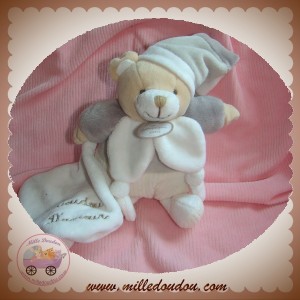 DOUDOU ET COMPAGNIE SOS OURS BEIGE BOULE GRIS ECRU MOUCHOIR DOUDOU D'AMOUR