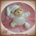 KALOO DOUDOU SOS OURS BLANC VELOURS DRAGEE 11 CM ATTACHE TETINE