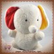 FLEURUS SOS DOUDOU ELEPHANT BOUCLETTE BLANC PAPOUM JAUNE ROUGE