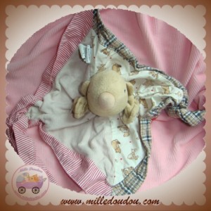 PICWIC SOS DOUDOU OURS BEIGE PLAT TISSU ECRU ROSE