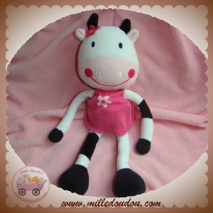 DPAM SOS DOUDOU VACHE BLANCHE NOIR ROBE ROSE HOCHET FLEUR