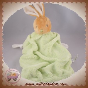 KALOO SOS DOUDOU LAPIN BEIGE PLAT PLUME VERT NOEUD BLANC