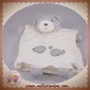 KALOO SOS DOUDOU OURS GRIS MARIONNETTE BLANC A POIS POISSON ZEN