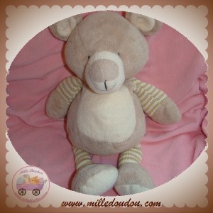 MAXITA SOS DOUDOU OURS BEIGE GRIS RAYE LAINE 37 CM