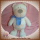 BENGY SOS DOUDOU OURS BLANC ECRU SAUMON ECHARPE BLEU