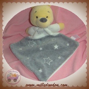 DISNEY SOS DOUDOU OURS WINNIE L'OURSON PLAT LOSANGE BLANC GRIS ETOILES