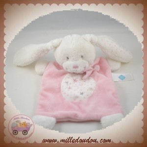 TEX SOS DOUDOU LAPIN BLANC PLAT RECTANGLE ROSE ETOILE