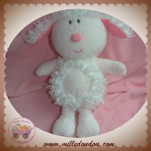 LUMINOU SOS DOUDOU CHIEN MOUTON BOUCLETTE BLANC ROSE BRODE JEMINI 25 cm