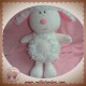 LUMINOU SOS DOUDOU CHIEN MOUTON BOUCLETTE BLANC ROSE BRODE JEMINI 25 cm