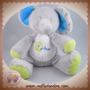 ARTHUR ET LOLA SOS DOUDOU ELEPHANT GRIS BLEU FLEUR