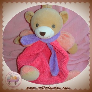 NOUNOURS SOS DOUDOU OURS BEIGE MEUNIER RANGE PYJAMA ROSE ECHARPE VIOLET