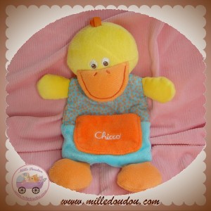 CHICCO SOS DOUDOU CANARD JAUNE CORPS PLAT BLEU POCHE ORANGE