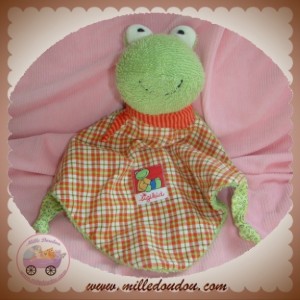 SIGIKID SOS DOUDOU GRENOUILLE EPONGE VERT PLAT RAYE ROUGE NOEUD