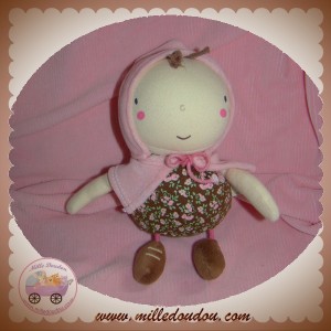 DPAM SOS DOUDOU POUPEE TISSU ROSE MARRON FLEUR