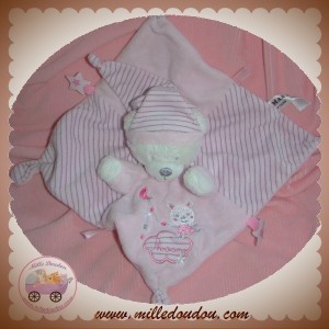 SOS CMI DOUDOU MAX & SAX OURS BLANC PLAT ROSE ETOILES LUNES MOON