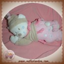 NICOTOY SOS DOUDOU OURS BLANC ALLONGE BEIGE ROSE MUSICAL EMPREINTES