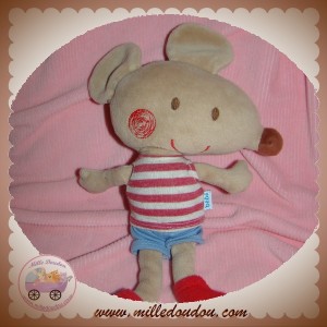 DPAM SOS DOUDOU SOURIS BEIGE TSHIRT RAYE ROUGE SHORT BLEU