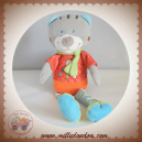 MOTS D'ENFANTS SOS DOUDOU CHAT GRIS CORPS ROUGE ORANGE
