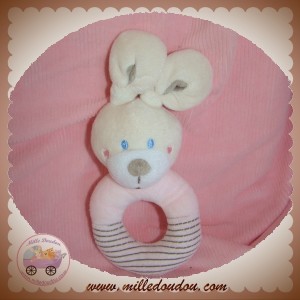 NICOTOY SOS DOUDOU LAPIN ECRU ROSE HOCHET RAYE