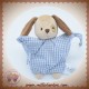 JACADI SOS DOUDOU CHIEN BEIGE PLAT TISSU VICHY BLEU