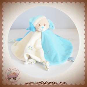 GIPSY SOS DOUDOU CHIEN PLAT OVAL BLEU ECRU FLEUR NOEUD