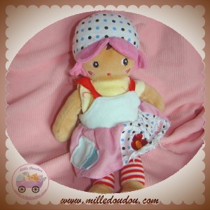 QUE DU BONHEUR SOS DOUDOU POUPEE MARRON ROBE ROSE TISSU A POIS BLEU QUE DU BONHEUR SOS DOUDOU POUPEE MARRON ROBE ROSE TISSU A POIS BLEU