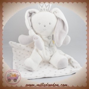 BERLINGOT SOS DOUDOU LAPIN ROI BLANC GRIS COURONNE MOUCHOIR