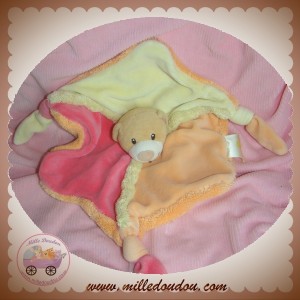 BABY LUNA SOS DOUDOU OURS PLAT ORANGE JAUNE ROSE NOEUD