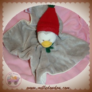 BENGY SOS DOUDOU PINGOUIN PLAT GRIS ECRU BONNET ROUGE