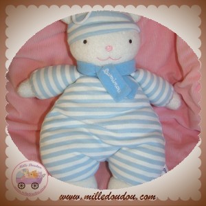 LUMINOU DOUDOU SOS OURS BLANC BONNET RAYE BLEU ECHARPE JEMINI