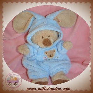 TY SHELL SOS DOUDOU OURS BEIGE DEGUISE LAPIN BLEU NICOTOY