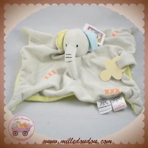 LES CHATOUNETS SOS DOUDOU ELEPHANT GRIS PLAT VERT